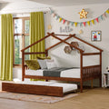 White Twin Size Solid Wood House Bed with Trundle B331