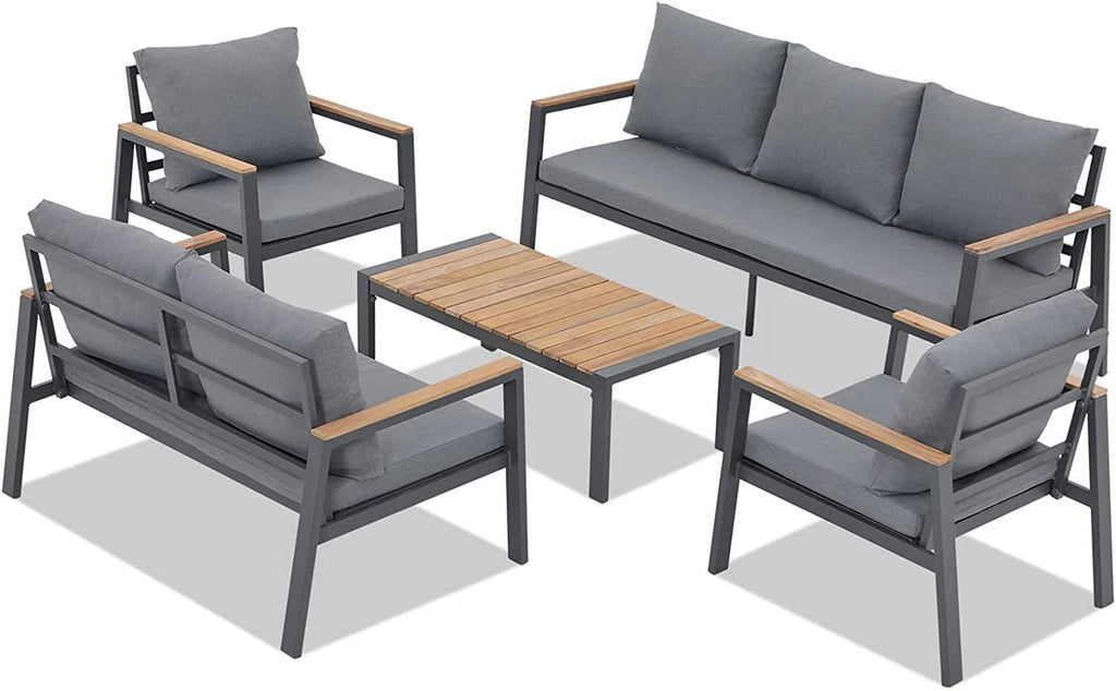 5 Pieces Aluminum Patio Furniture Set with Coffee Table and Cushions Y94289