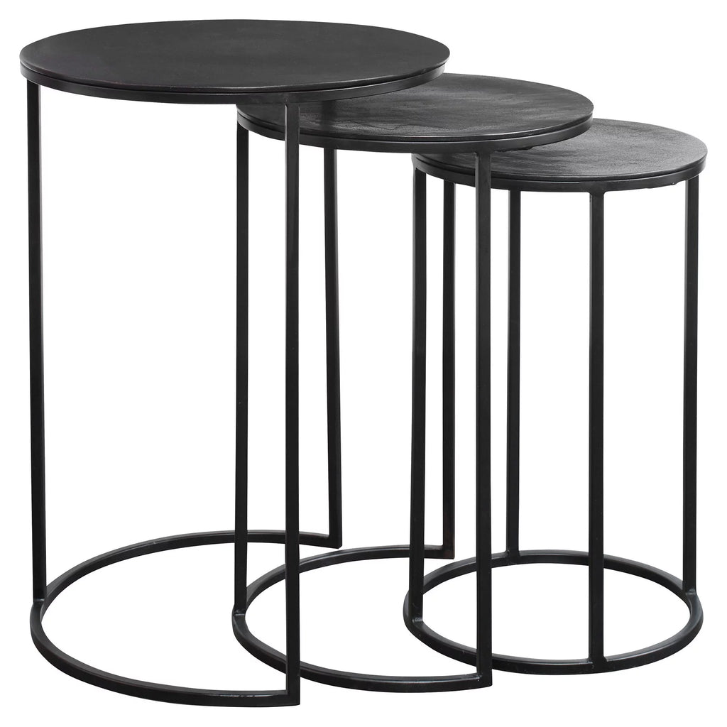Metal Frame Round Top Nesting Tables, Set of 3, Espresso B61055