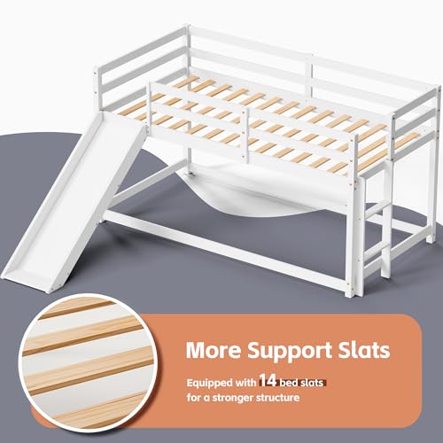Twin Wood Bunk Bed with Slide and Ladder A319825