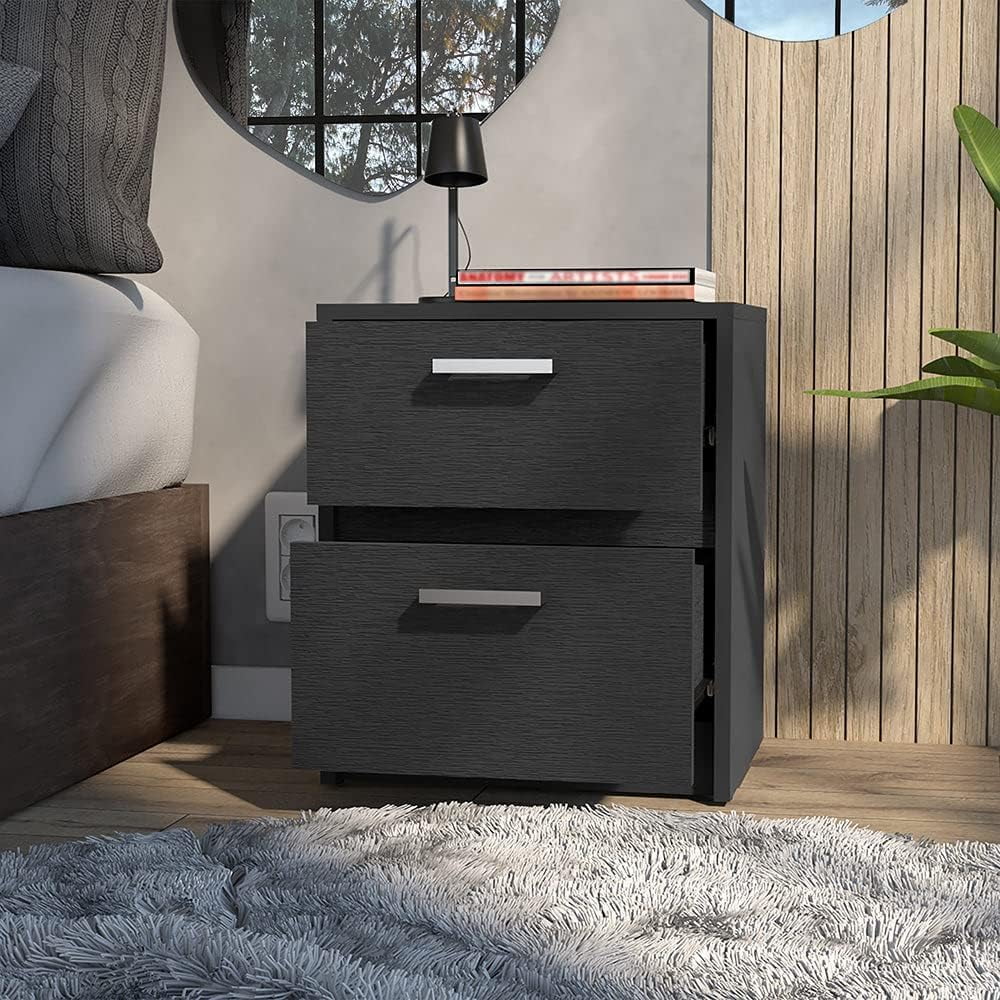 Black Two Drawers Nightstand W383061