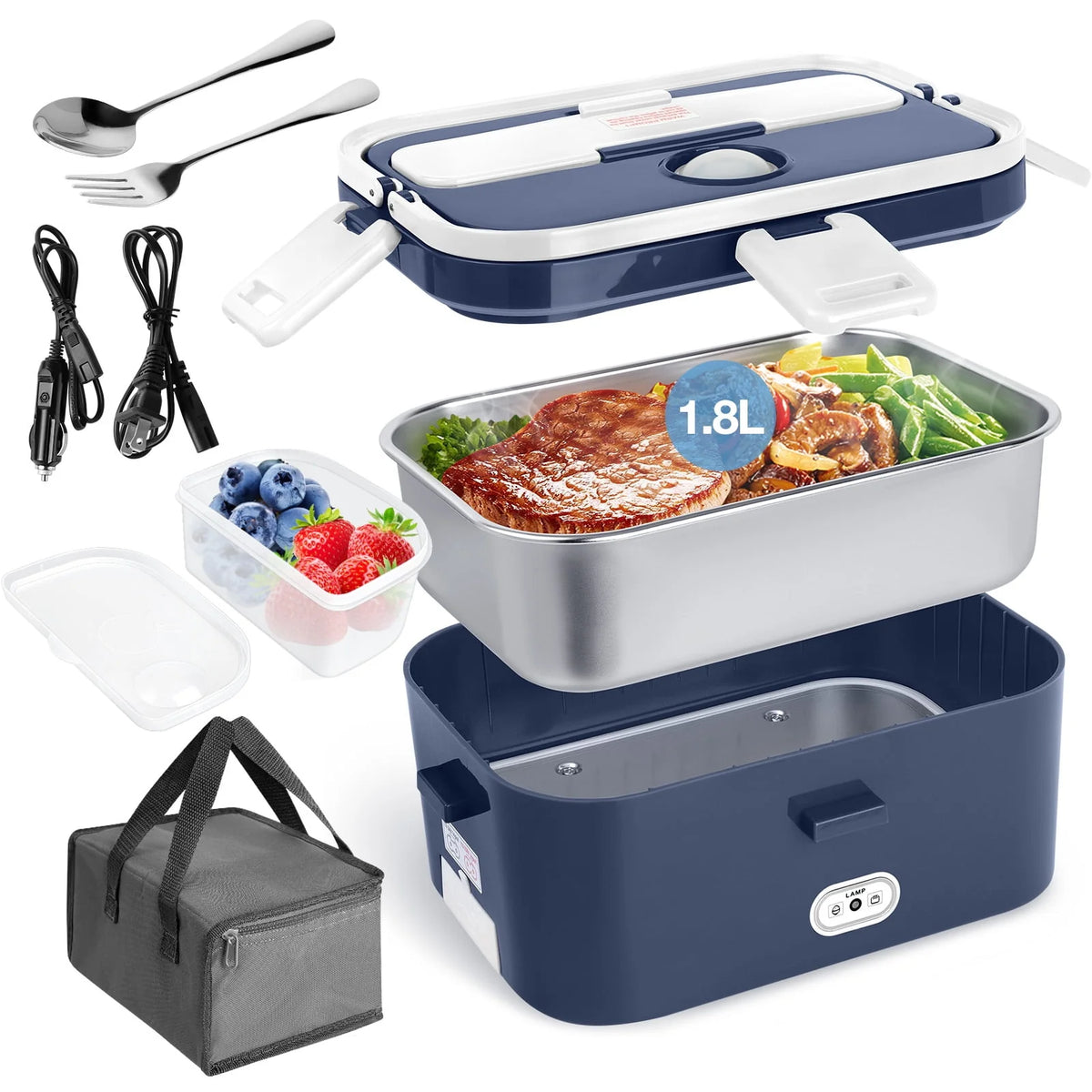 Electric Lunch Box Food Heater 60W 1.8L Stainless Steel Container K298