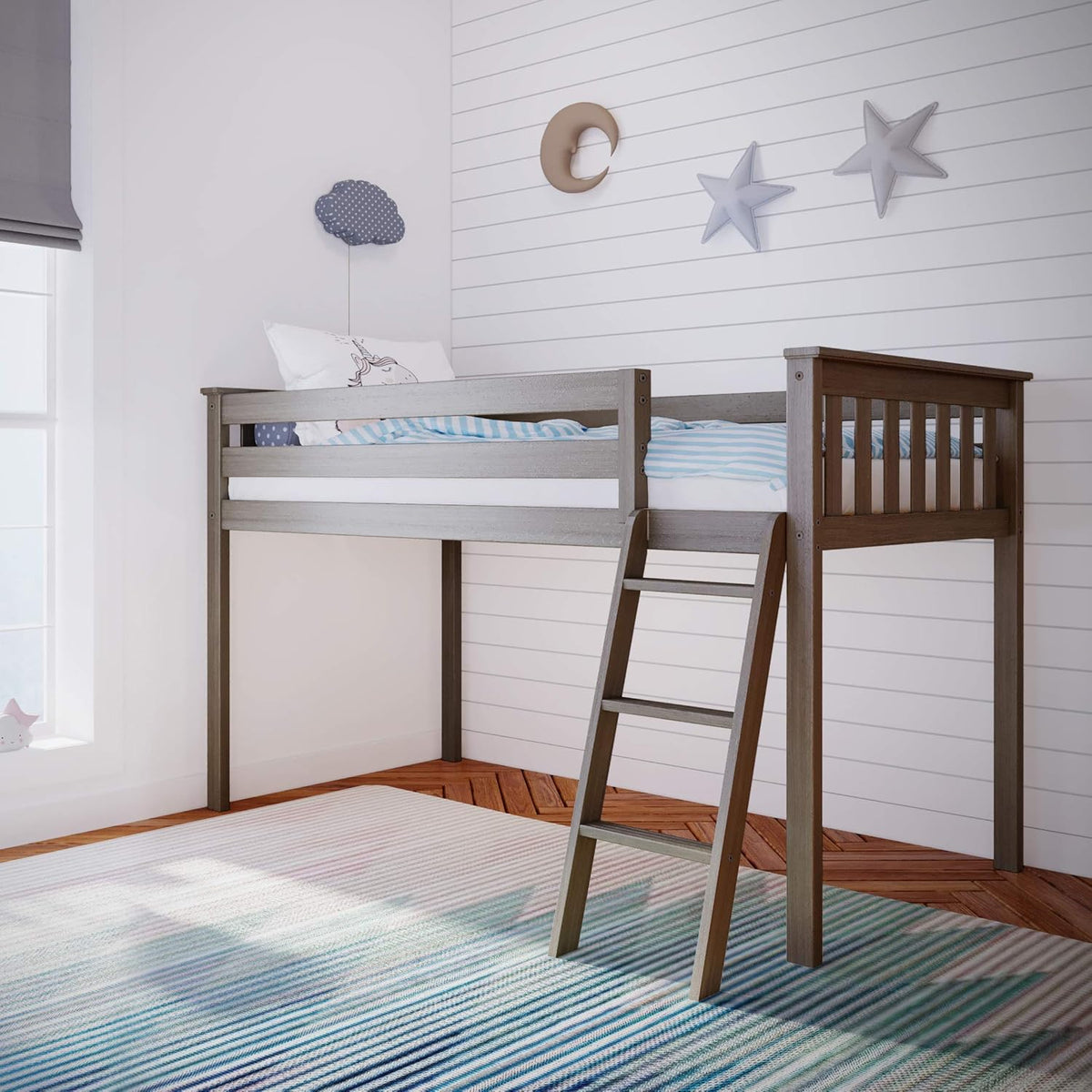 Twin Low Loft Bed with Staircase, White T508