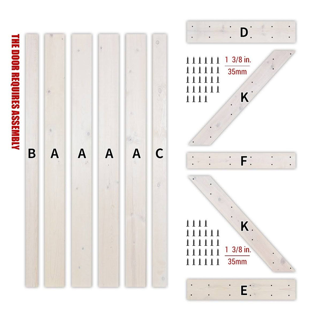Paneled Wood Barn Door with Installation Hardware Kit D666596