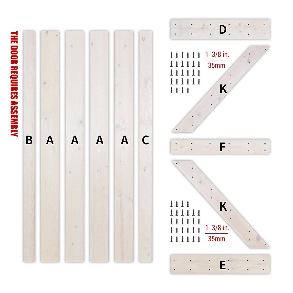 Paneled Wood Barn Door with Installation Hardware Kit D666596