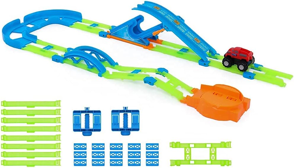Glow in The Dark Race Car Track Playset, 45 Pcs with Lights G709