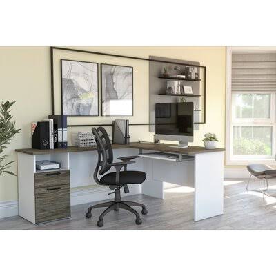 Walnut Gray/White L-Shaped Desk Y9113