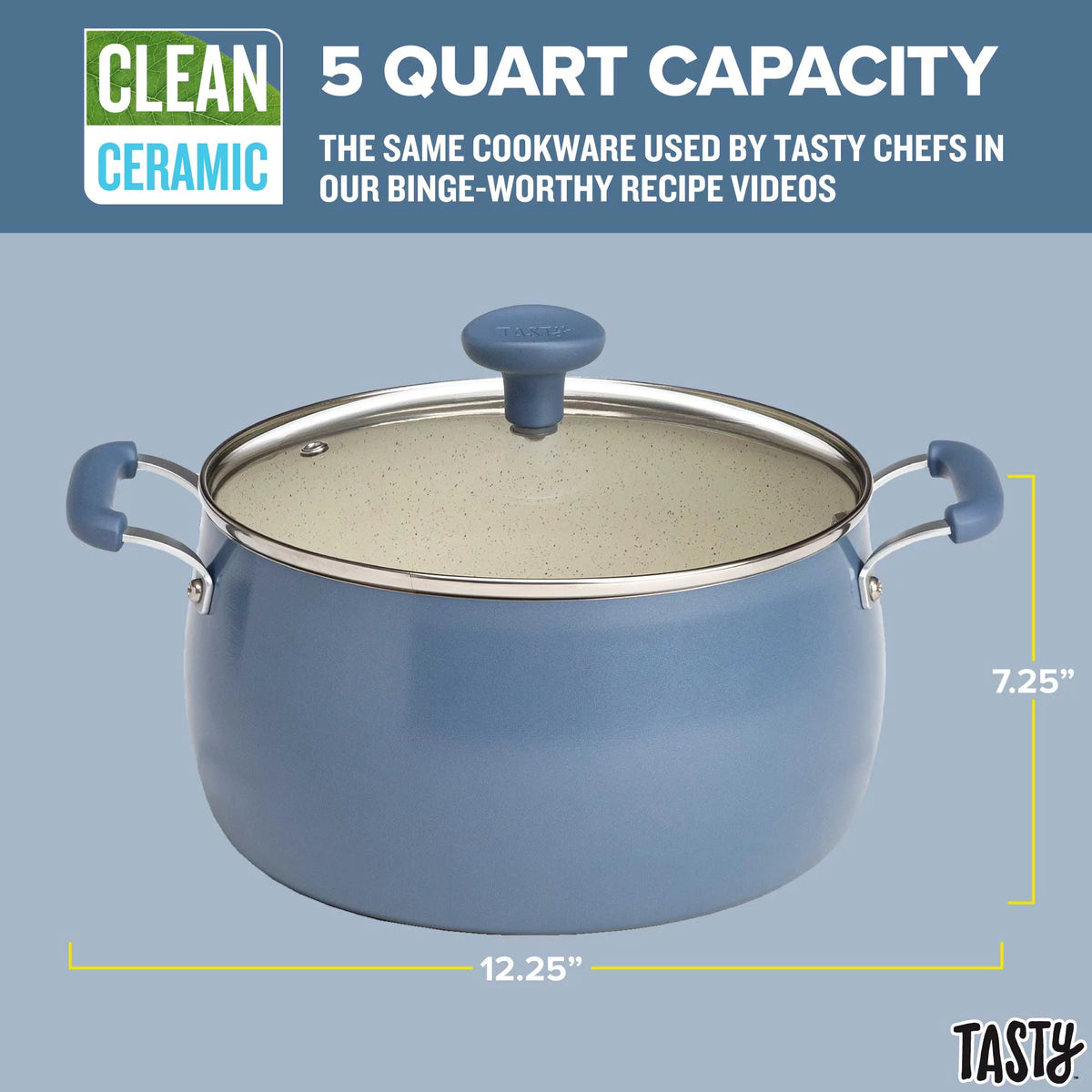 Slate Blue 5 Quart Non-Stick Ceramic Dutch Oven with Glass Lid M394