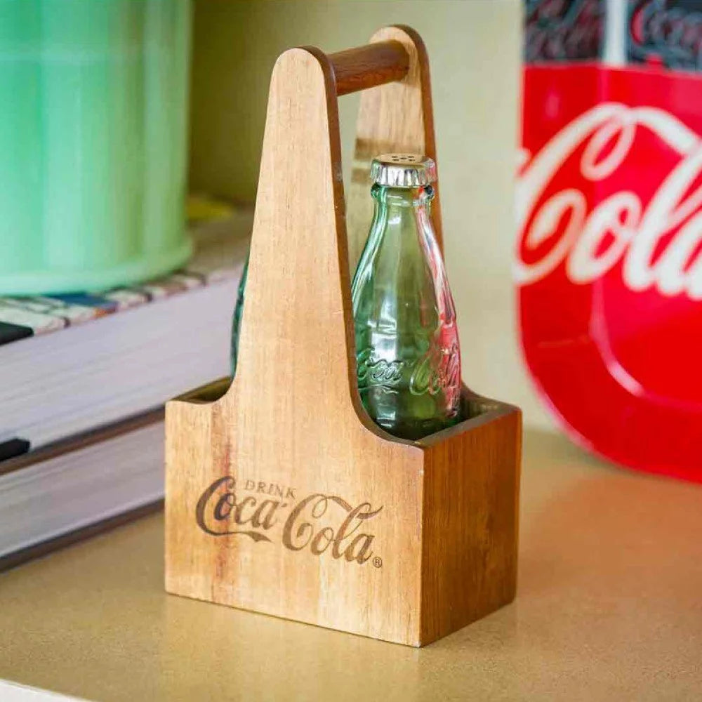 1oz Salt & Pepper Shakers Green Tinted Glass with Wooden Crate N2763
