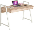 White Wood Computer Desk with Monitor Shelf and Drawers A975530