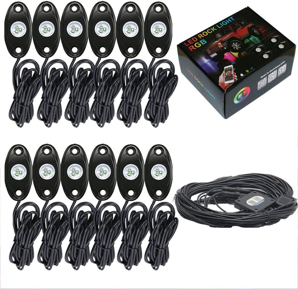 12 Pod RGB LED Rock Lights Kit with Bluetooth Control Waterproof P5532