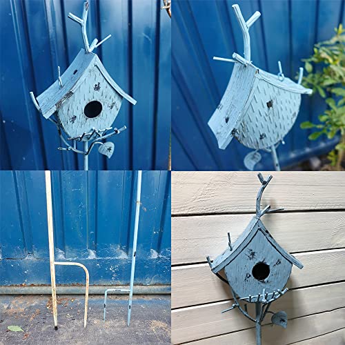 Metal Birdhouse Stake with Pole 39" H Blue F325782