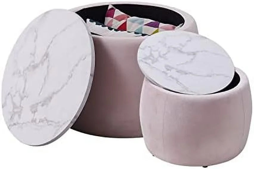 Set of 2 Round Nesting Ottoman with Lid Z34561