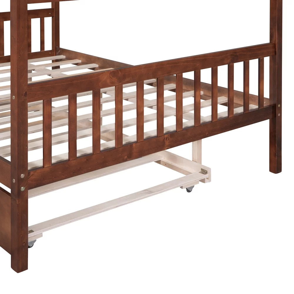 White Twin Size Solid Wood House Bed with Trundle B331