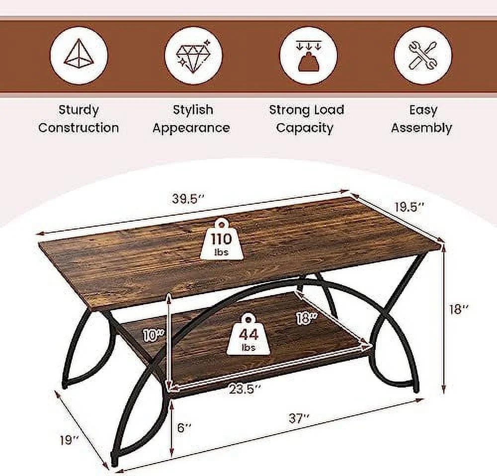 2-Tier Rectangular Faux Marble Coffee Table G990