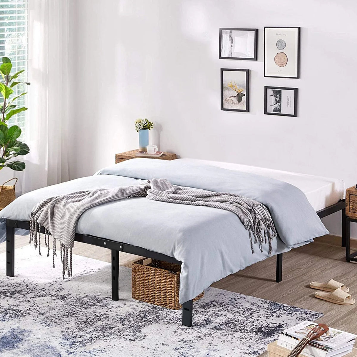 Metal Platform Bed Frame with Built-in Storage Full Size B856502
