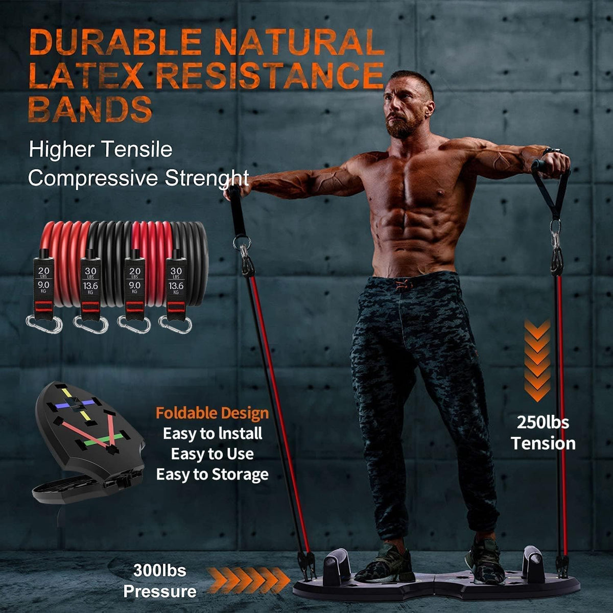 Push Up Board with 15 Gym Accessories, Foldable Pushup Bar with Resistance Band, Jump Rope Pack of 2 W98256