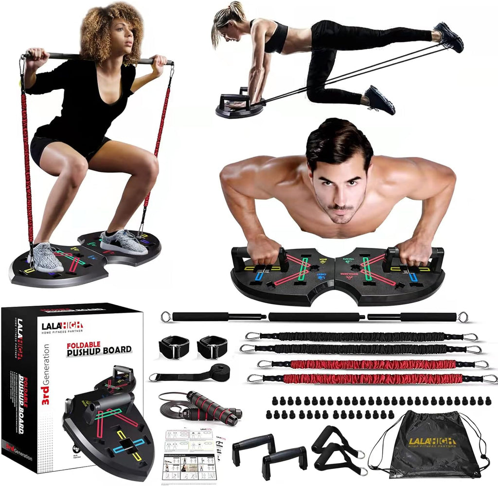 Push Up Board with 15 Gym Accessories, Foldable Pushup Bar with Resistance Band, Jump Rope Pack of 2 W98256