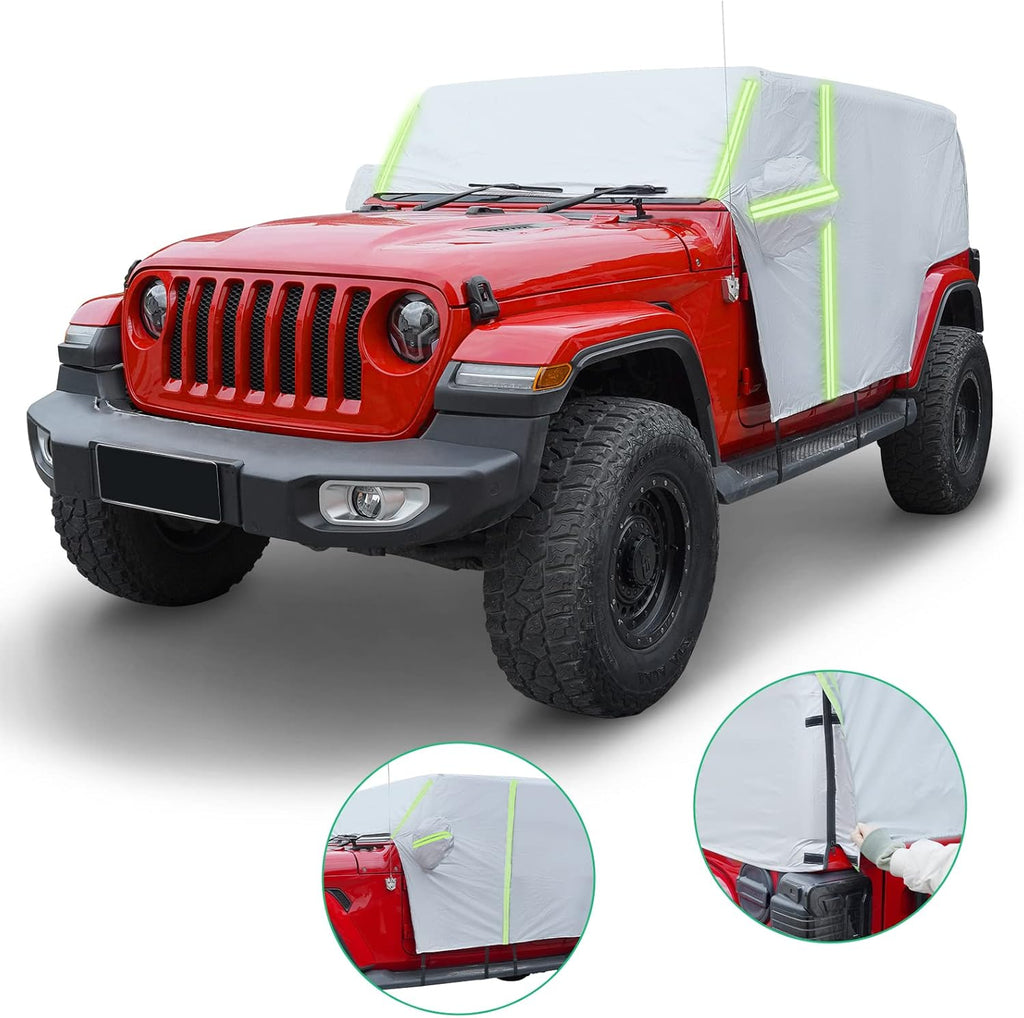 Waterproof Car Cab Cover for Jeep Wrangler 4 Door with 8 Gust Hooks Pack of 2 E299