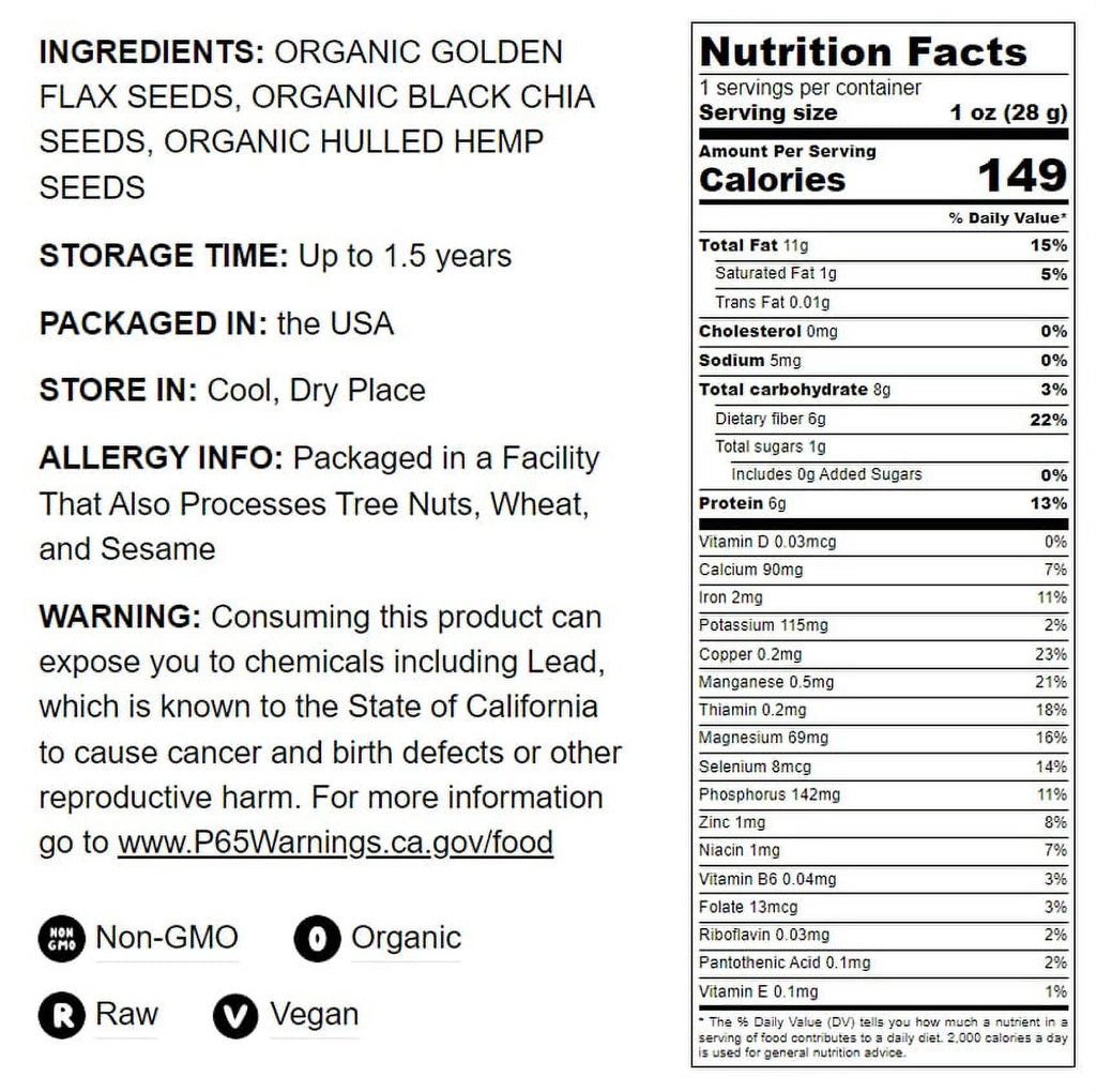 Organic Chia Flax and Hemp Seeds Mix 5 Pounds Non-GMO D637416