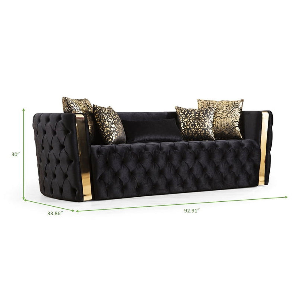 2 Pc Velvet Button Tufted Sofa Set in Black F66281