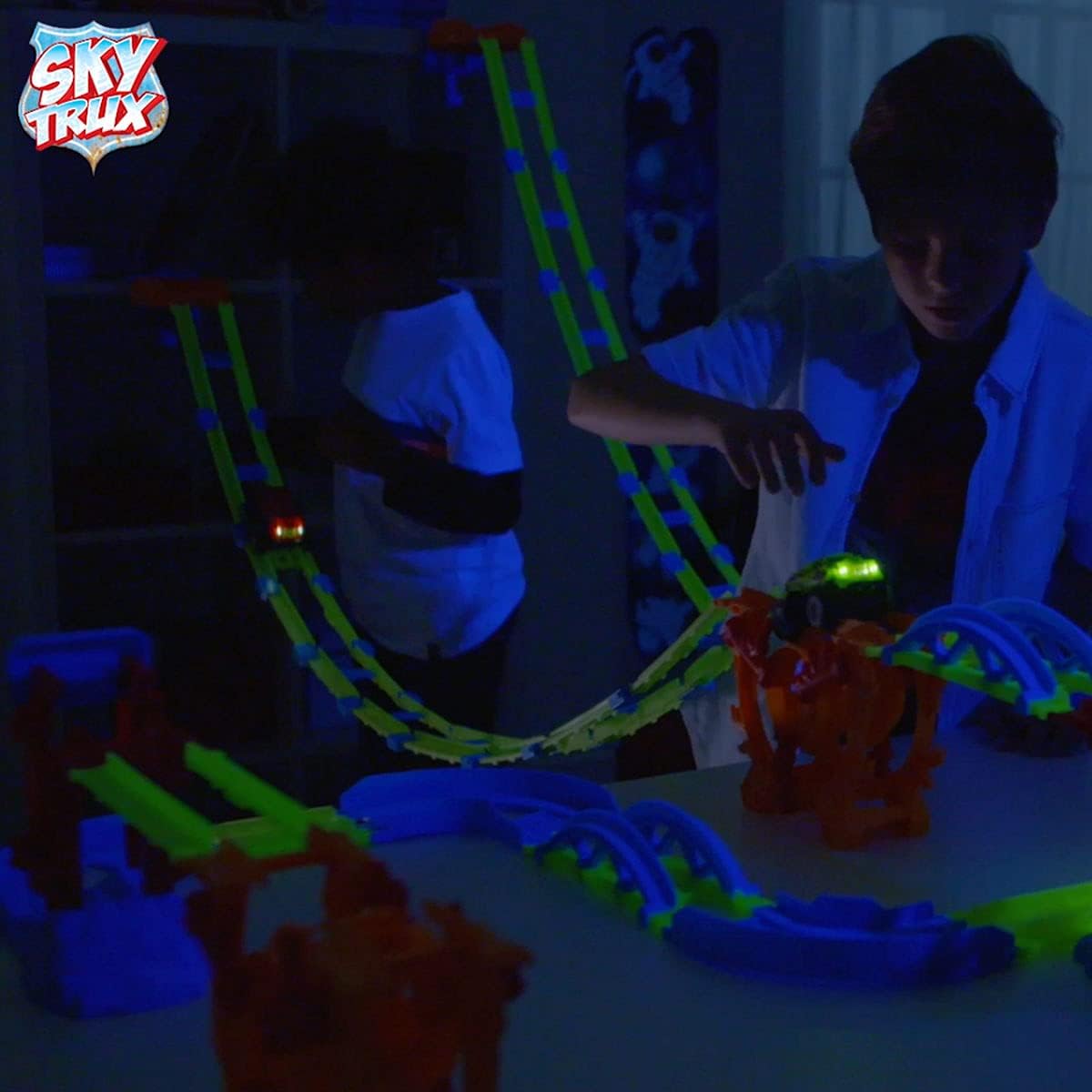 Glow in The Dark Race Car Track Playset, 45 Pcs with Lights G709